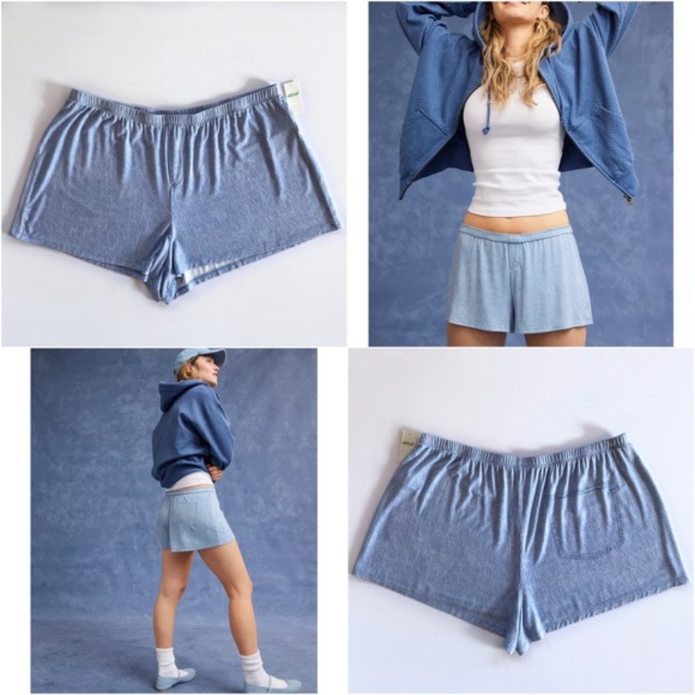 AE Aerie REAL SOFT Comfy COOLING Pajama Shorts Boxer Sleep Lounge XL Denim Print - Picture 2 of 12